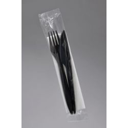 Zestaw nóż/widelec/serwetka/CZARNE