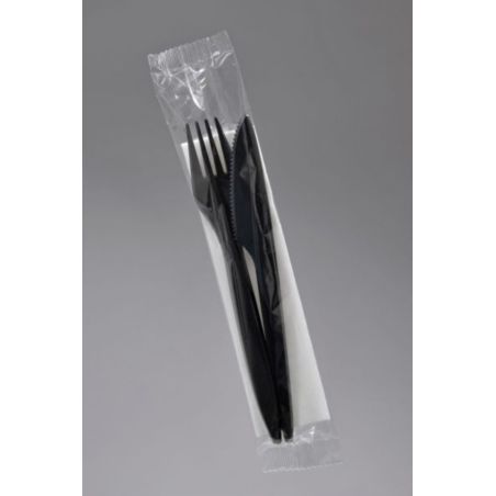 Zestaw nóż/widelec/serwetka/CZARNE